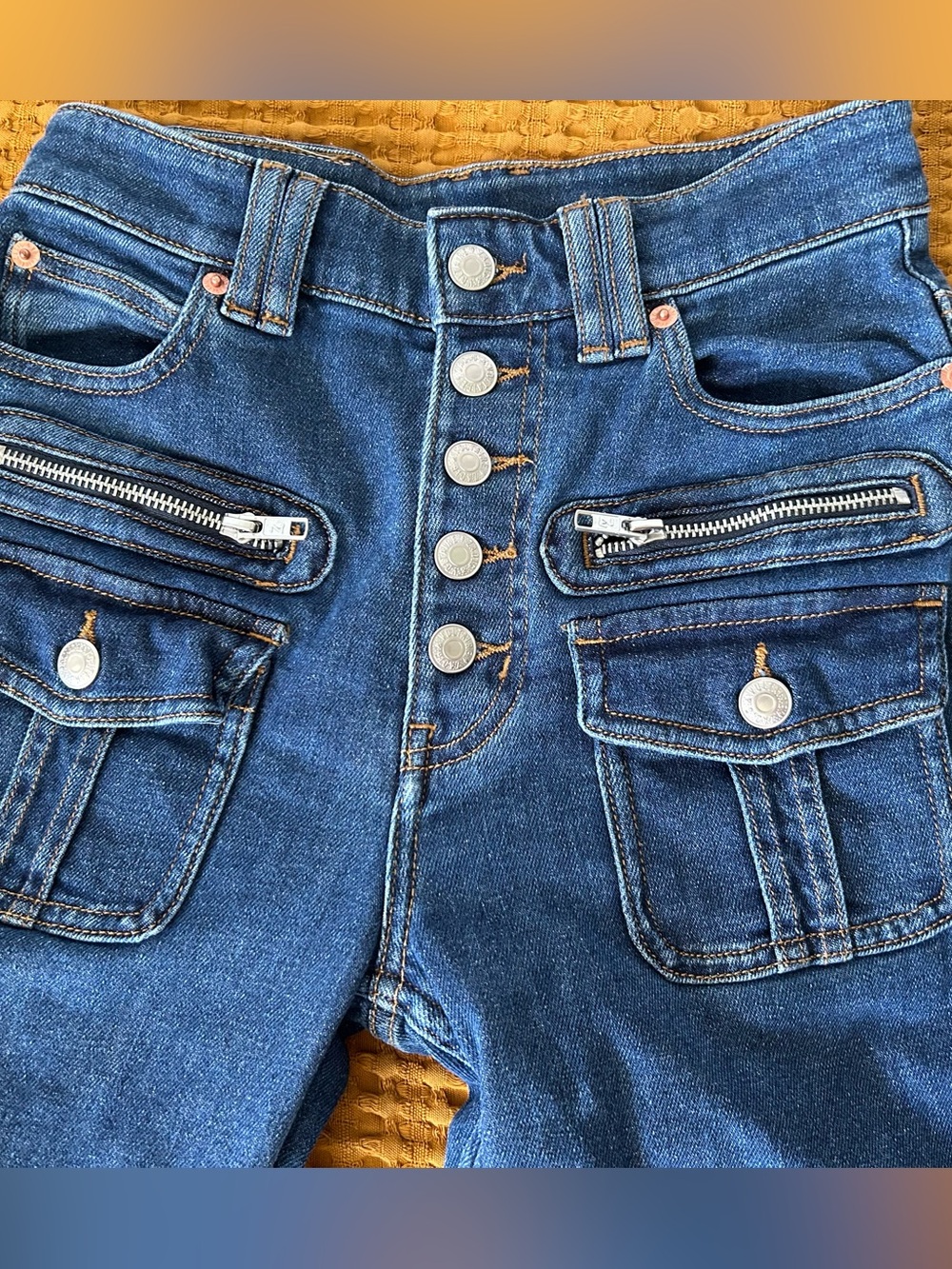 ZADIG & VOLTAIRE High-Rise Blue Denim Jeans with Button Front & Zip Pocket Detai